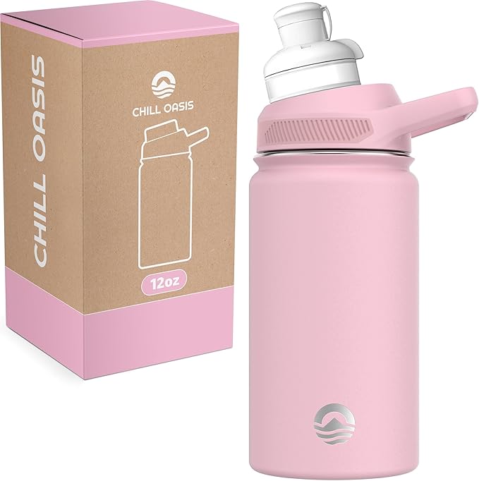 Chill Oasis Water Bottle | Compatible With Popular Flavor Cartridges | BPA Free, Leak Proof, Double-Walled Vacuum Insulated Stainless Steel, and Dishwasher Safe | Cold for 24 Hours (Pink, 12oz)