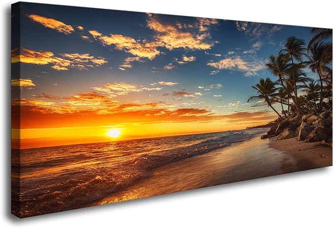 DZL Art S74762 Canvas Painting Print Paradise Tropical Island Beach with Palms Photograph Print Nature Pictures Wall Art Canvas Prints Painting for Living Room Bedroom Decor Office Wall Decor