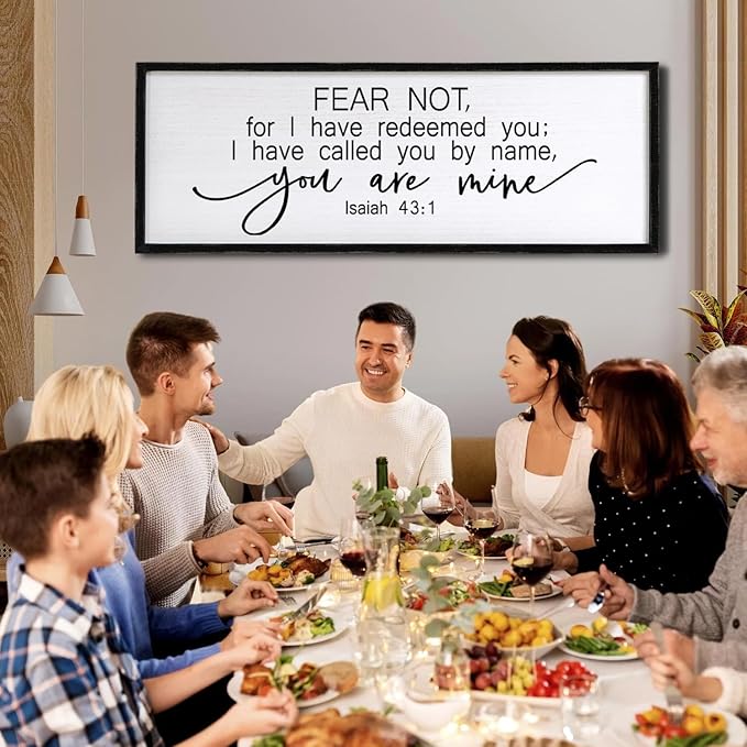 Fear Not for I Have Redeemed You Sign Framed Wall Art, 32''×12'' Rustic Religious Christian Isaiah 43:1 Bible Verse Sign, Horizontal Holy Inspirational Catholic Scripture Decor