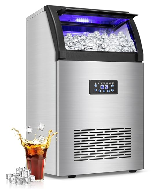 Commercial Ice Maker Machine 150LBS/24H with 50LBS Storage Bin, Stainless Steel Undercounter/Freestanding Ice Maker Machine for Home Bar Outdoor, 55PCS Ice Cubes Ice Machine, Self Cleaning