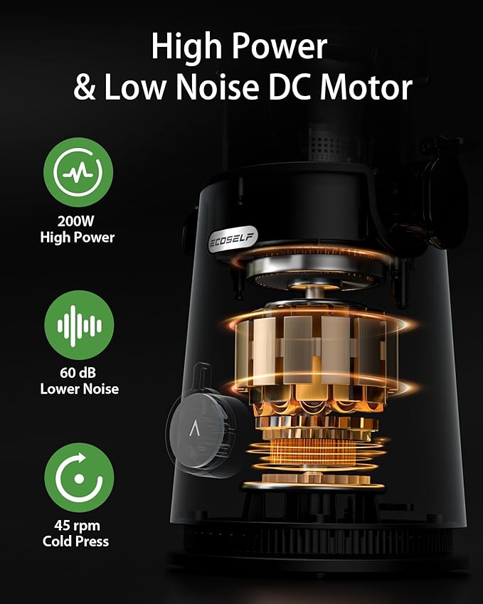 Cold Press Juicer, ECOSELF Juicer Machines with 4.35" Large Feed Chute Fit Whole Fruits & Vegetables, Self Feeding for Juice Extractor Machine, Easy to Clean and Assemble, High Juice Yield