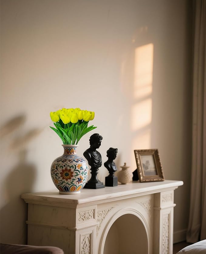 Fake Tulips Flowers 15 Pcs PU Artificial Flower Real Touch Tulip for Home Party Wedding Floral Arrangement Centerpiece Table Party Decoration