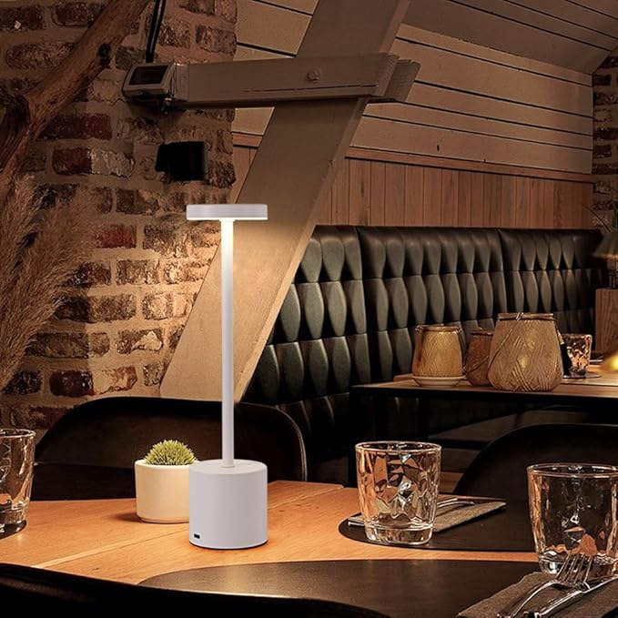 Cordless Table Lamp, 5000mAh Rechargeable Battery Powered LED Desk Lamp, Portable Touch Control Outdoor Table Lamps,3 Color Dimmable Light for Restaurant, Patio, Bedroom, Night Lamp (White)
