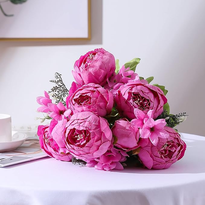 Duovlo Springs Flowers Artificial Silk Peony Bouquets Wedding Home Decoration,Pack of 1 (Spring Peach Pink)