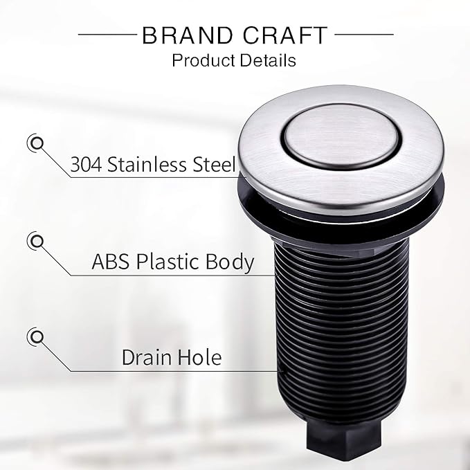 Garbage Disposal SinkTop Air Switch Kit with Long Button,Brass Made Cover,Brushed Nickel
