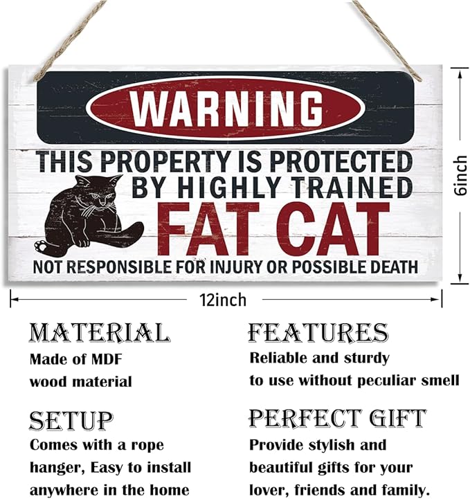 Funny Warning Signs, The Property is Protected By Highly Trained Fat Cat Sign, Decorative Wood Hanging Wood Plaque, Cute Cat Door Sign, Cat Owner Home Decor, Front Door Decor for Porch