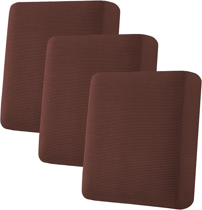 H.VERSAILTEX Super Stretch Individual Seat Cushion Covers Sofa Covers Couch Slipcover Sets Thick Jacquard Textured Twill Fabric (3 Piece Sofa Cushion Covers, Burnt Brick)
