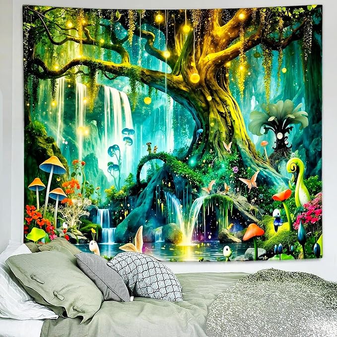 Delur Magical Forest Tapestry Fantasy Tree of Life Enchanted Fairy Tale Forest Tapestry Mystical Psychedelic Nature Landscape Wall Hanging Headboard for Bedroom Living Room Home Decor (59.1" x 78.7")