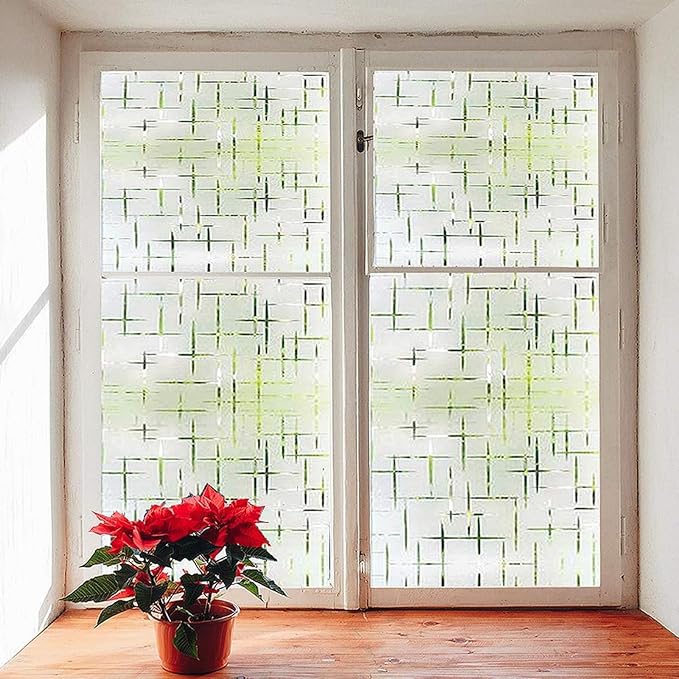 Finnez Frosted Window Film Non-Adhesive, Frosting Privacy Film for Glass Windows, Self Static-Cling Decorative Window Cling for Home Office UV Protection Cross Pattern, 35.4 x 78.7 inches