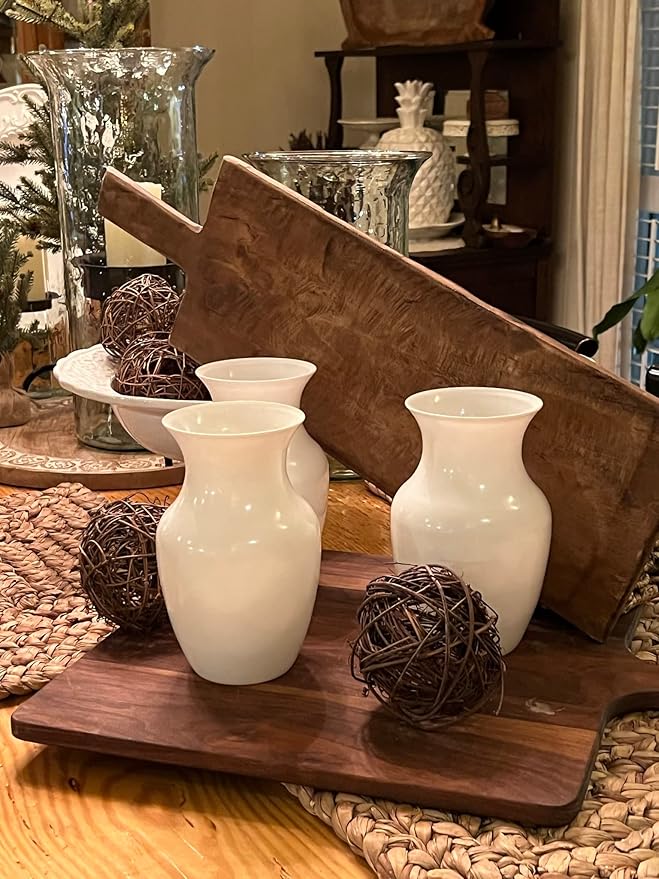 Floral Supply Online - 8" White Rose Vase and Flower Guide Booklet - Decorative Glass Flower Vase for Floral Arrangements, Weddings, Home Decor or Office.