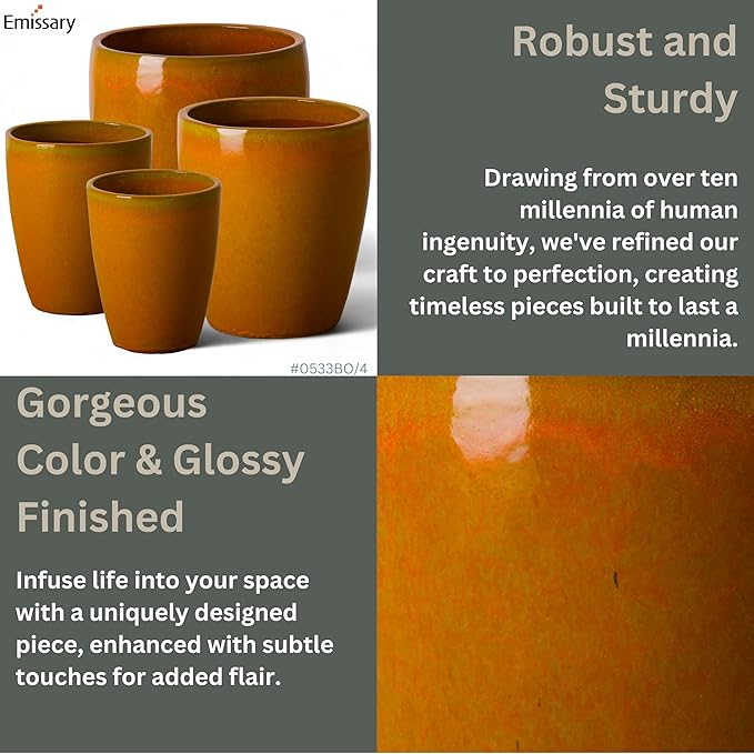 Emissary Home and Garden Bullet 11.5 in. Bright Orange Ceramic Round Planter (11.5 in. L x 11.5 in. W x 14 in. H) with Drainage Hole