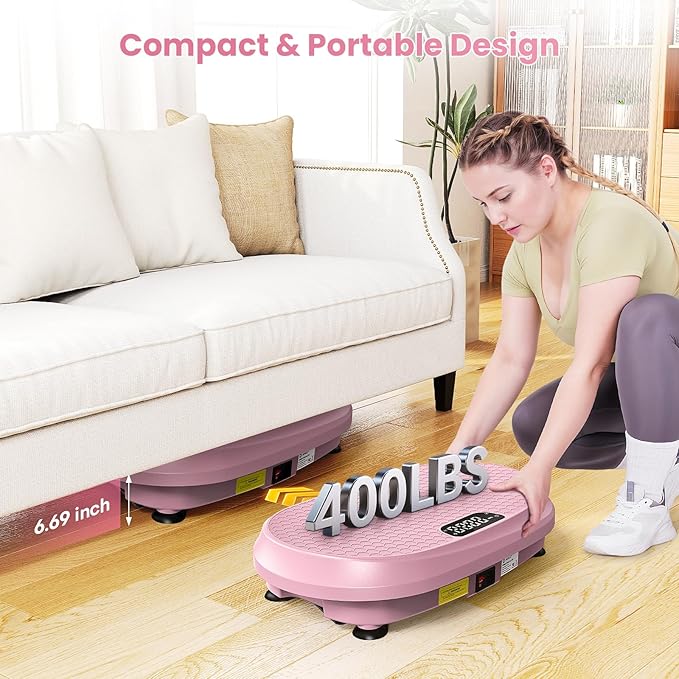 Curved Vibration Plate Exercise Machine, Vibrating Plate 400 lbs Capacity with 9 Auto Modes and 120 Adjustable Speeds, Large LED Display, Touch and Remote Control, Vibration Platform for Home