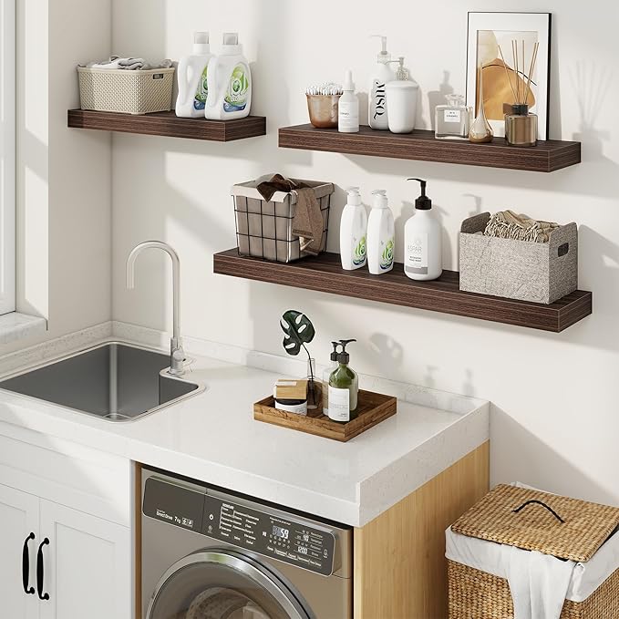 fuqing Floating Shelves for Wall, Bathroom Shelf Wall Mounted for Storage, Shelves with Invisible Bracket for Bedroom, Kitchen, Living Room, Farmhouse Small Book Shelf, 30 Inch Set of 2, Walnut