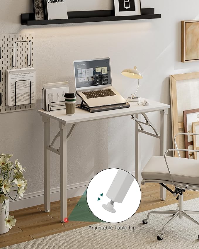 Frylr Small Folding Computer Desk – Portable 35.8 Inch Foldable Laptop Table, Collapsible and Compact for Easy Storage and Fast Setup, Lightweight for Small Spaces, Craft and Study Use, White