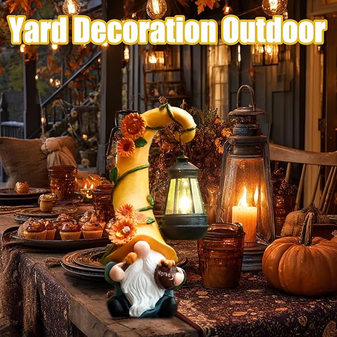 Fall Decorations for Home Porch 12" Solar Fall Gnome Sunflower Garden Statues Honey Bee Jar Decor with LED Lantern Outdoor Gnomes Decorations Patio Yard Balcony Art Birthday Gifts for Mom Grandma