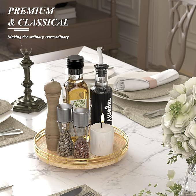 Farmhouse Oak 10" Lazy Susan Turntable Organizer for Cabinet, Round Wooden Lazy Susan Organization and Storage for Dining Table, Pantry, Kitchen, Countertop, Cupboard,Home Decor