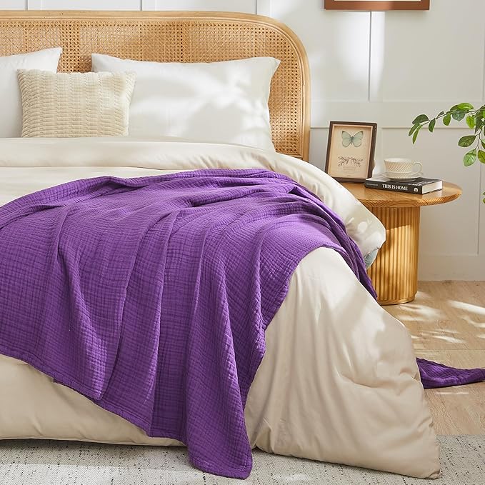 EMME Cotton Muslin Twin Blanket Breathable Gauze Blanket Soft Lightweight Blankets Adults Gifts for Women (Purple, 60"x80")