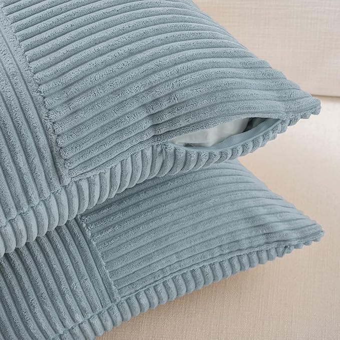 Fancy Homi Set of 2 Light Blue Big Decorative Throw Pillow Covers 24x24 Inch for Couch Bed Sofa, Rustic Farmhouse Boho Home Decor, Soft Cross Corduroy Patchwork Accent Square Cushion Case 60x60 cm