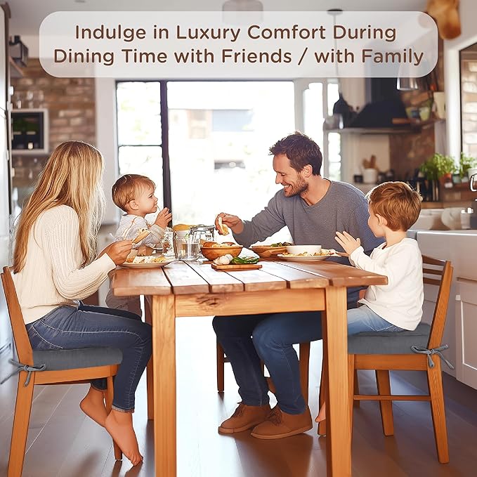 Codi 6 Pack Dining Chair Cushions, Thick Chairs Pads for Indoor Kitchen Room - Washable, Non-Slip Seat Cushion with Ties, 16.5"x16.5"x 3.5", Set of 6, Grey