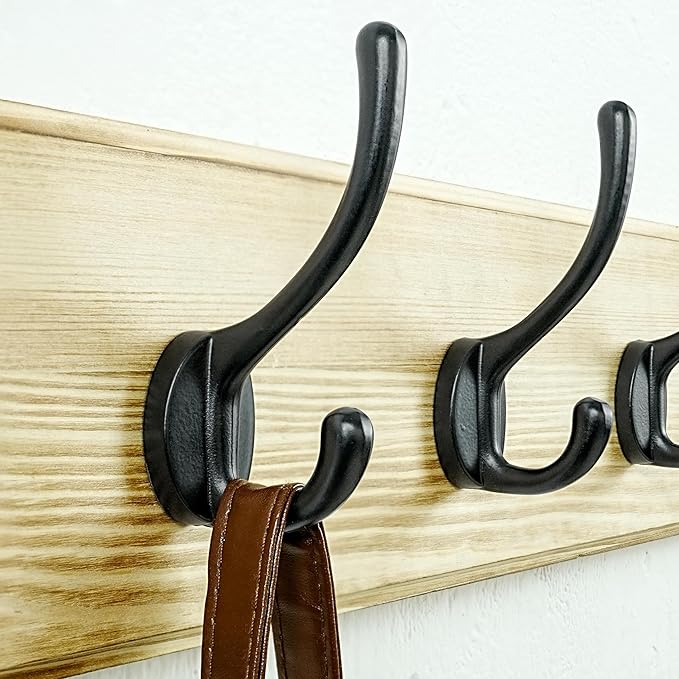 Dseap Coat Rack Wall: Patented, Heavy-Duty, 5-Double-Hooks Wooden Wall Mounted Coat Rack Coat Hanger Hook Rail for Winter Coats Hat Jacket Clothing, Light Brown
