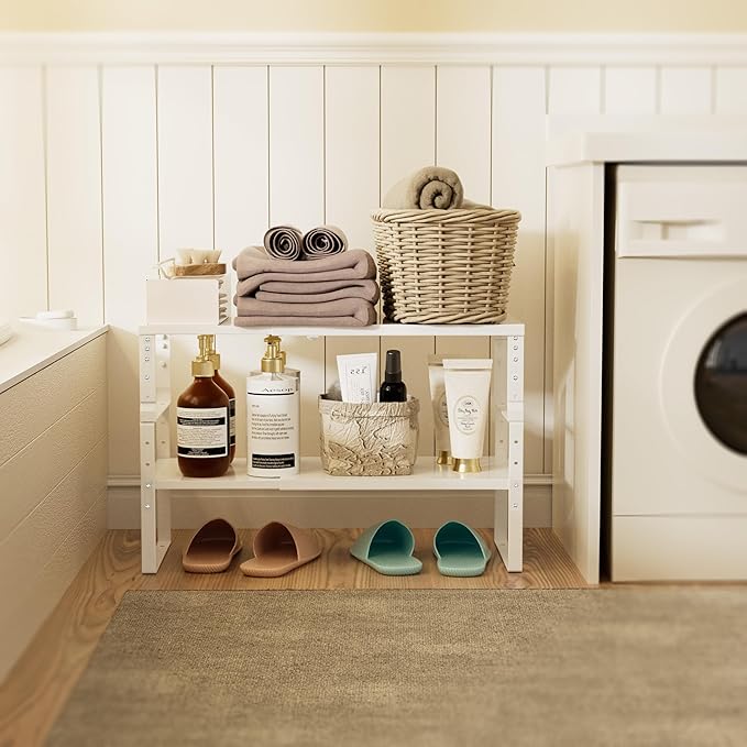 Expandable,Stackable Spice Rack,Seasoning Organizer and Storage,Spices Jar Racks for Cabinet,Countertop, Metal Pantry, Cupboard,Laundry Storages,Heavy Duty(2 Packs/Medium/White)