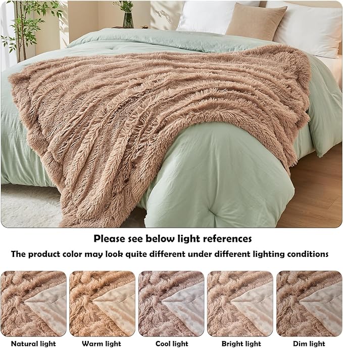 GONAAP Fuzzy Faux Fur Throw Blanket Taupe Super Soft Cozy Plush Fuzzy Shaggy Blanket for Couch Sofa Bed (Taupe, Throw(50"x60"))