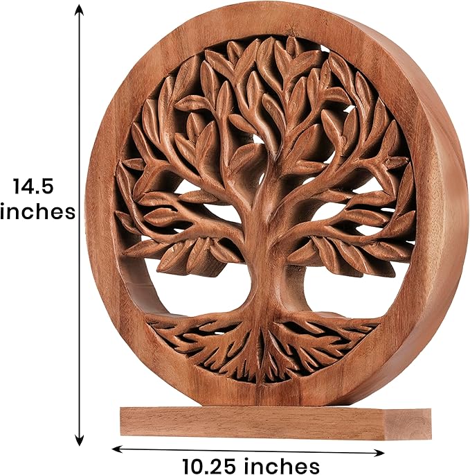 Decozen Solid Wood Tree of Life Sculpture - Home Decor, Living Room, Boho, Shelf, Coffee Table, Centerpiece Table Decorations, Mantle, Dining Table Centerpiece, Bathroom Shelf, Entryway, Farmhouse