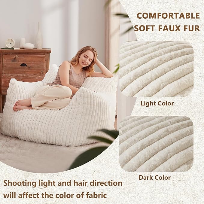 Giant Bean Bag Chairs for Adults Teens, Large Bean Bag Sofa Chairs with Filling Comfy Fuzzy BeanBag Chair with Armrests for Bedroom Living Room Reading