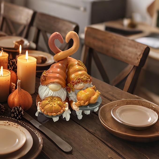 Fall Gnome Decor, Resin Thanksgiving Gnomes for Fall Decoration Indoor Home, Small Autumn Gnome Figurines with Pumpkin Pie and Turkey for Autumn Harvest