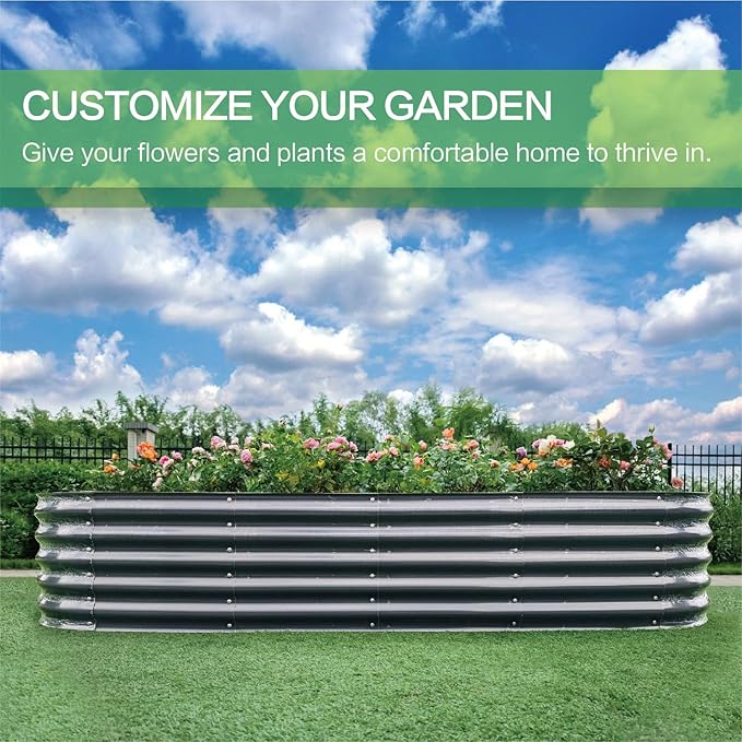 Gardmax Galvanized Raised Garden Bed, Lightweight Planter Boxes Outdoor with Easy Assembly, Large Garden Bed for Vegetables, Fruits, Flower Dark Grey 8FT
