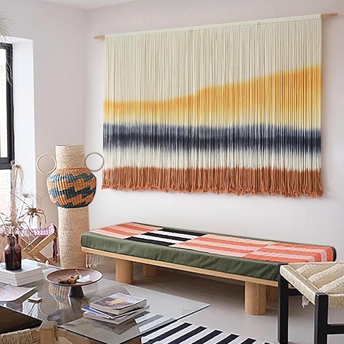 Flber Macrame Wall Hanging Extra Large Dip-Dyed Coastal Tapestry Boho Wall Decor for Living Room Bedroom Above Couch 57" W x 35" L
