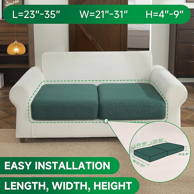 Couch Cushion Covers for Sectional Sofa, Stretch Soft Sofa Slipcovers Washable Wear-Resistant Universal Furniture Protector for Living Room(2 Seaters Covers, Green)