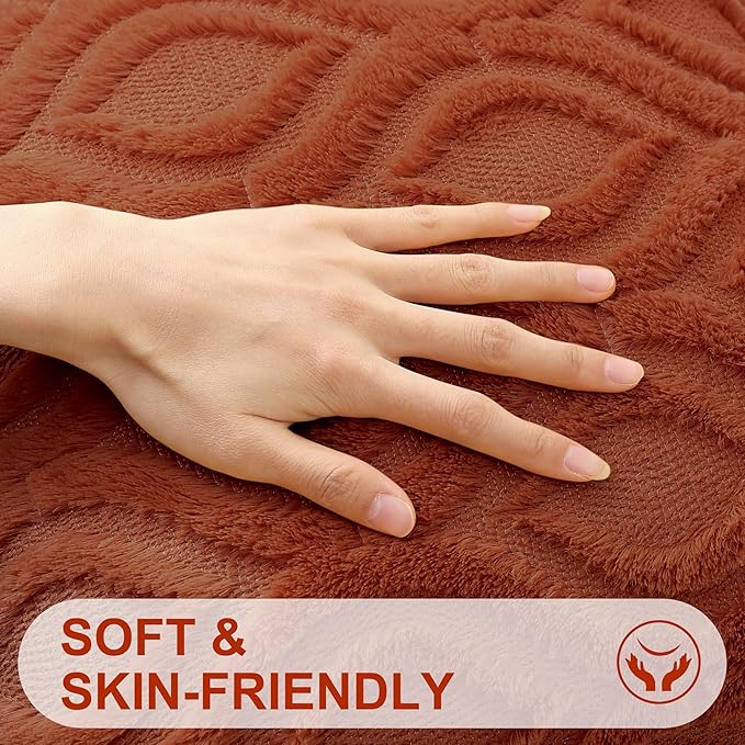 decorUhome Fall Throw Pillow Covers 24x24 Inch Set of 2, Soft Plush Decorative Faux Fur Rust Solid Couch Pillow Covers, Accent Farmhouse Neutral Square Euro Pillow Cases for Sofa Bed Living Room