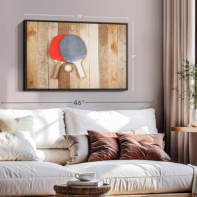 ElephantStock Ping Pong Wall Art - Horizontal Framed Canvas - 1-Piece Living Room Wall Decor - Photography Canvas Print - Brown and Red Decor for Wall - 31" X 21"