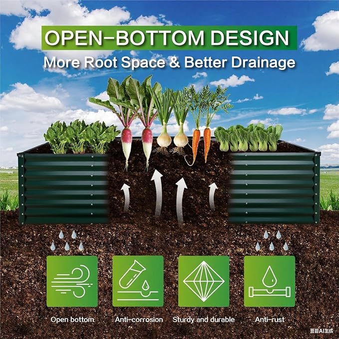 GARDMAX 8x4x2FT Galvanized Raised Garden Bed Kit, Metal Planter Boxes Outdoor with Easy Assembly, Large Garden Bed for Vegetables, Fruits, Flower, Herbs Rectangle Dark Green