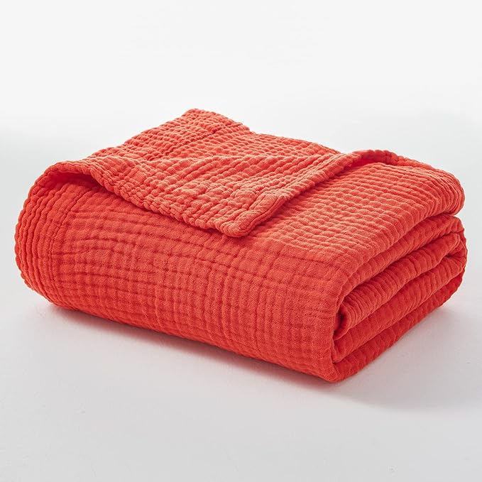 EMME Cotton Throw Blanket - 100% Muslin Soft, Breathable Gauze - All Season, Lightweight - Pre-Washed - Orange Rust, 50"x70"