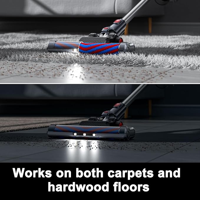 Cordless Vacuum Cleaner, Powerful Battery Vacuum Cleaner Cordless with LED Touch Screen & 2 Speeds, Lightweight Stick Vacuum Cleaners for Home, Pet Hair & Hardwood Floor,Silver