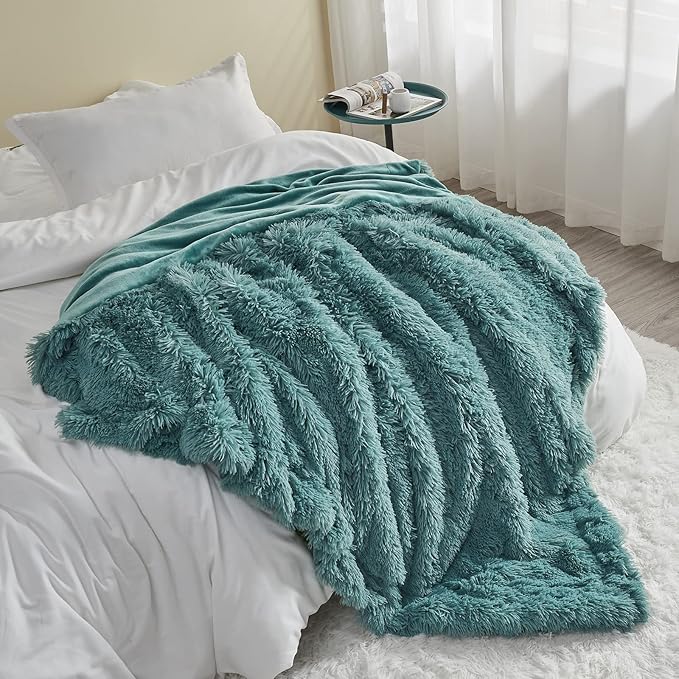 GONAAP Fuzzy Faux Fur Throw Blanket Queen Size Light Teal Super Soft Cozy Plush Fuzzy Shaggy Blanket for Couch Sofa Bed (Light Teal, Queen(90"x90"))