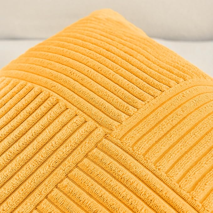 Fancy Homi 2 Packs Gold Yellow Decorative Throw Pillow Covers 22x22 Inch for Living Room Couch Bed Sofa, Farmhouse Boho Home Decor, Soft Corss Corduroy Patchwork Accent Square Cushion Case 55x55 cm