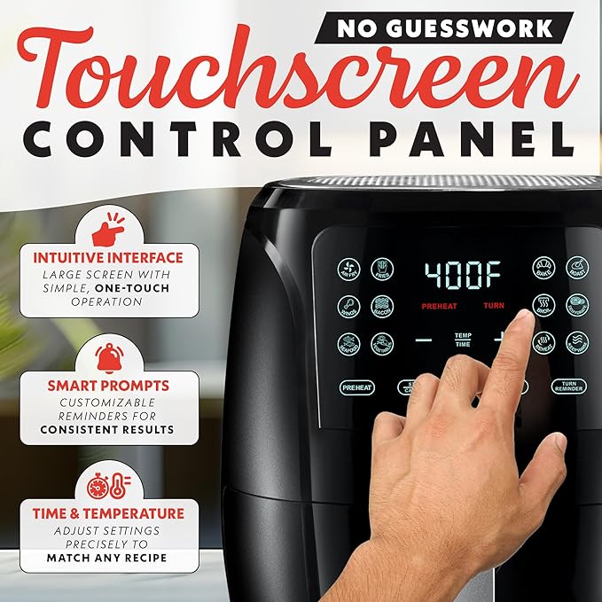 Gourmia Air Fryer Oven Digital Display 4 Quart Large AirFryer Cooker 12 1-Touch Cooking Presets, Black and Stainless Steel Accents Fry Force GAF486