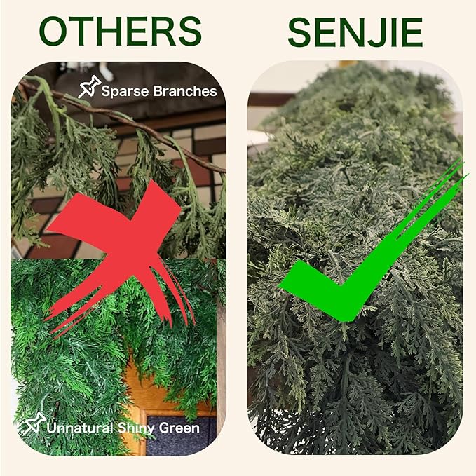 Christmas Cedar Garland Artificial Real Touch Thickness Realistic Greenery Pine Garland for Mantle Fireplace Outdoor Indoor Christmas Decorations 6FT