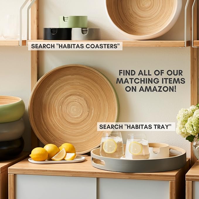 Fruit Bowl For Kitchen Counter, Decorative Bowl, Large Serving Bowl Or Fruit Basket For Kitchen Spun Bamboo (Black)