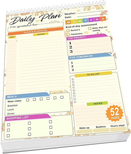 Daily planner notepad - Undated Daily Planner 52 Sheets 8.5" X 11" Daily for To-Do Lists, Habit Tracking, Academic Scheduling, and Productivity Goals - Perfect for Work, Home, and Office Organization| Rainbows