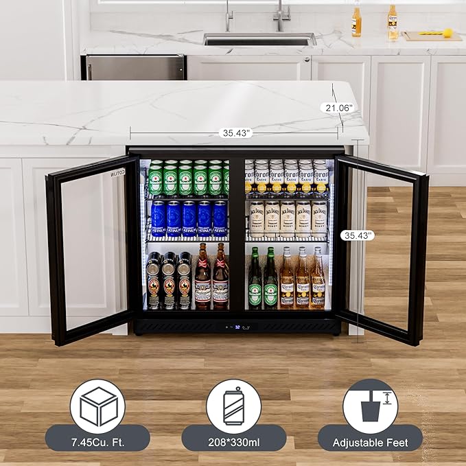 COTLIN 36" W Back Bar Cooler Beer Fridge Undercounter Refrigerator with LOW-E Glass Free Standing Beverage Refrigerator Adjustable Shelves for Soda Beer Wine, ETL NSF Approved