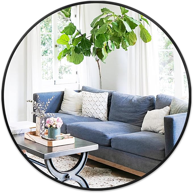 Fabuday Large Black Circle Mirror 36 Inch - Big Wall Round Mirror for Bathroom, Living Room, Bedroom, Hallyway, Matte Frame Metal Mirrors