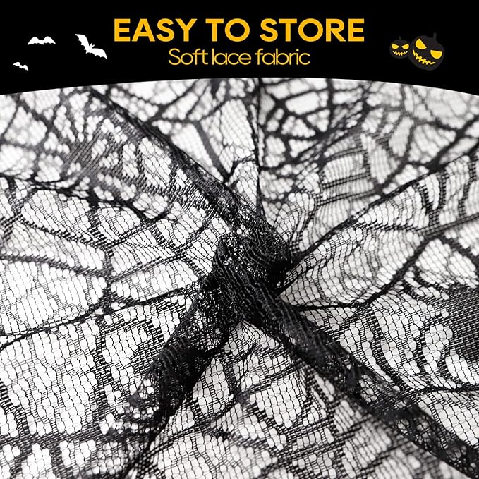 eZAKKA Halloween Table Cloth, 60"x104" Spider Webs Tablecloths Black Tablecloth Lace Fabric Table Cloths Spooky Table Cover for Rectangle Tables for Parties Gothic Halloween Home Decorations