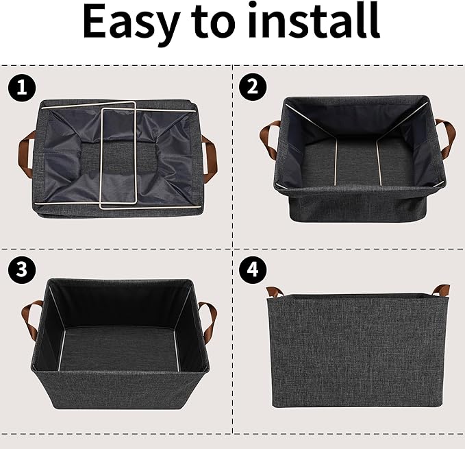 GRANNY SAYS Storage Baskets for Shelves, Closet Organizer Bins, Clothes Storage Bins with Metal Frame, Large Baskets for Organizing and Storage, Collapsible, Dark Gray, 2-Pack