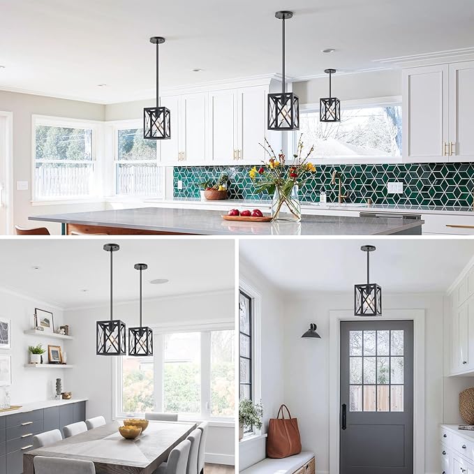 Farmhouse Lantern Pendant Light Fixtures Ceiling Hanging Rustic Chandelier Black (1 Light)