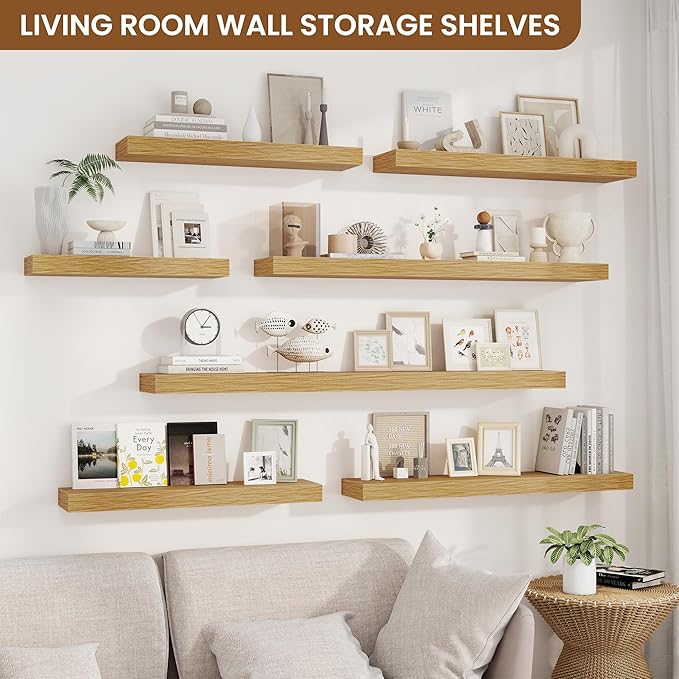 fuqing Floating Shelves for Wall, Bathroom Shelf Wall Mounted for Storage, Shelves with Invisible Bracket for Bedroom, Kitchen, Living Room, Farmhouse Small Book Shelf, 16 Inch Set of 2, Oak