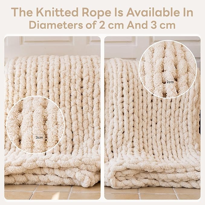 Chunky Knit Blanket - Luxury Soft Cozy 61 * 79 Bold Throw Blanket,100% Woven Blanket Rope Knot Throw Blanket for Couch, Sofa, Home Decor, Gift - Machine Washable（Cream）